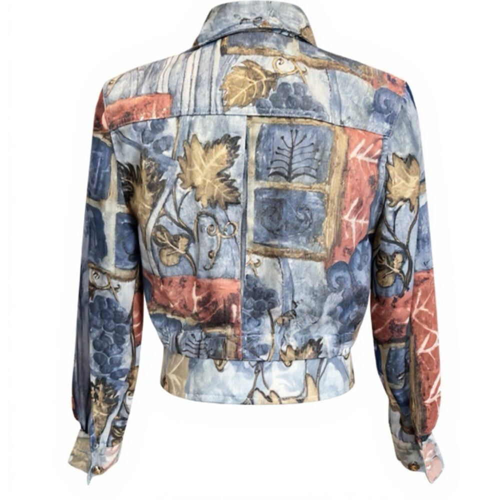 🛍️ LORRAINE WARDY Opal Vintage Blue Leaf Button Up Crop country Jacket Sm - Picture 7 of 11